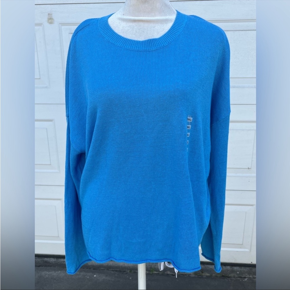 Eileen Fisher blue Linen Blend crew-Neck Neck Box Top Blouse small